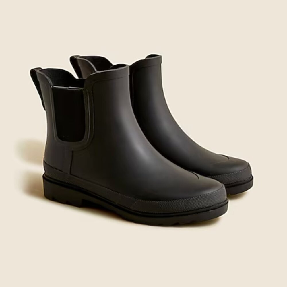 NWT J.Crew Black Lug Sole Rain Boots Waterproof Pull On Size 10